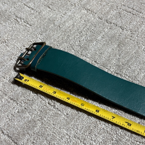 Vintage Laura Ashley Real Leather Deep Teal Double Hole Brass Hardware Belt - Picture 6 of 7